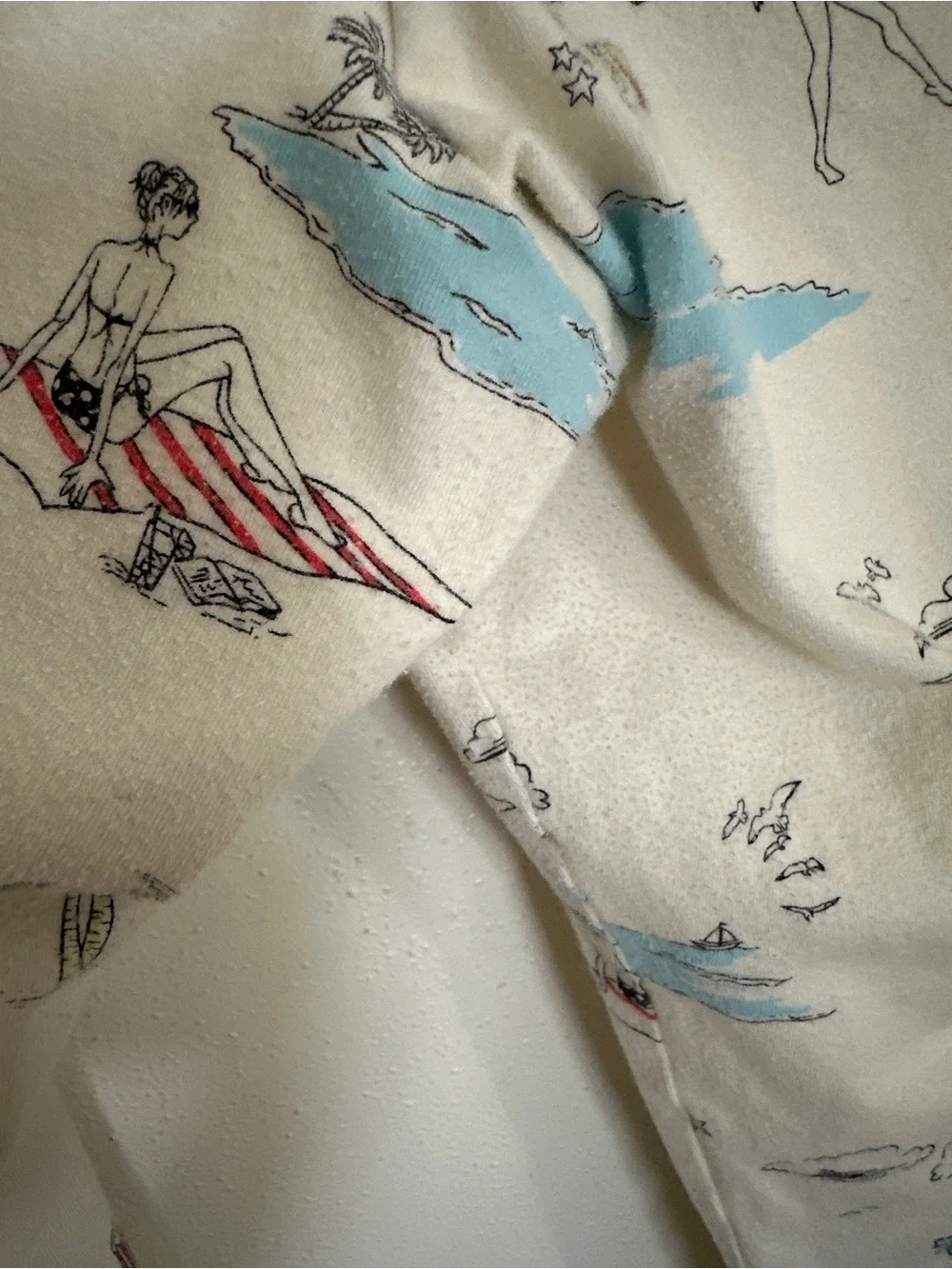 BedHead Pajamas XL 2PC Retro Beach Print Long Sleeve Top & Pants Set Cream Red